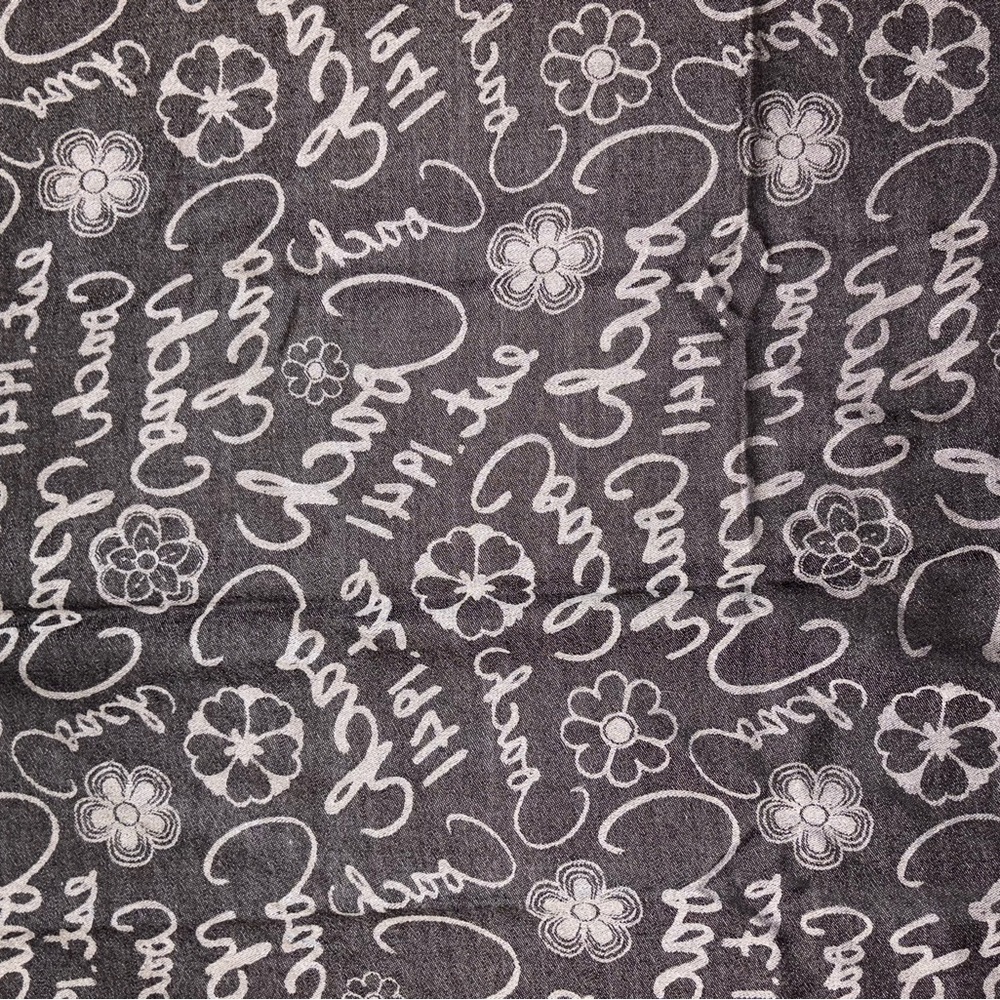 Coach Gray Script Logo Floral Wool Silk Wrap Scarf - Picture 7 of 10